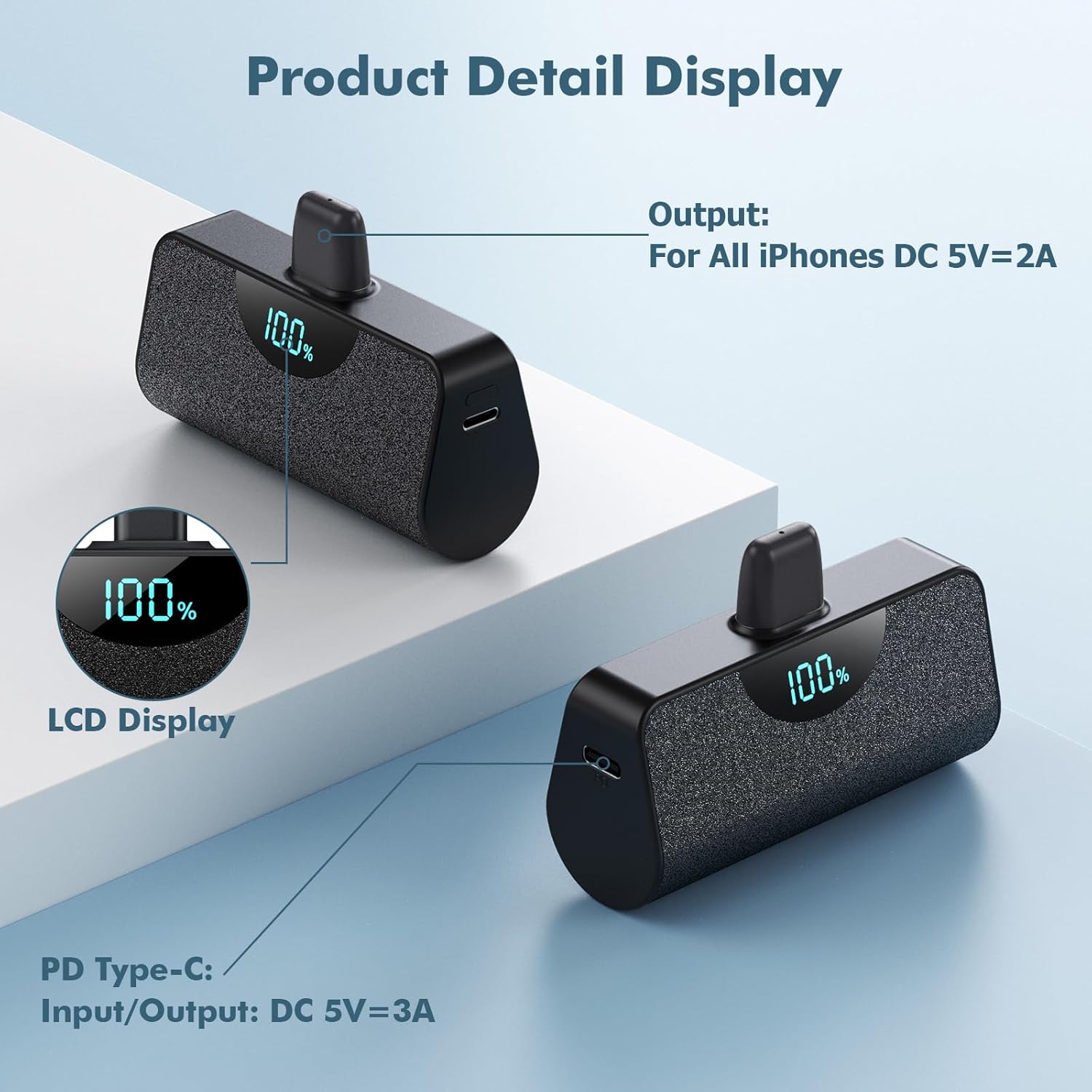 Mini Portable Charger Power Bank for iPhone, 5200mAh External battery Charging Bank