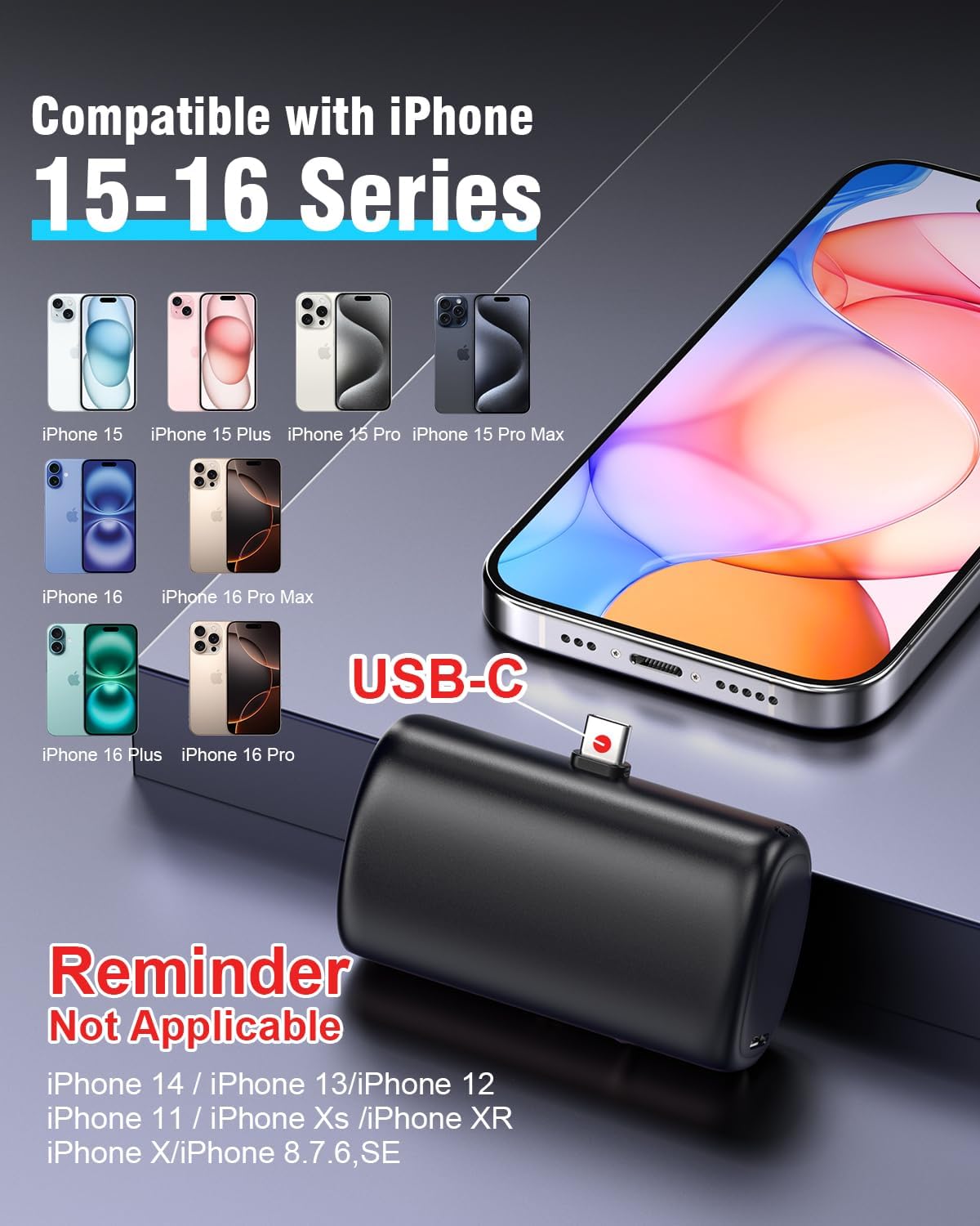 10000 mAh Mini Portable Charger Power Bank Upgraded Large Capacity USB C Fast Charging LCD Display Compatible with iPhone 16/15 Series/Android