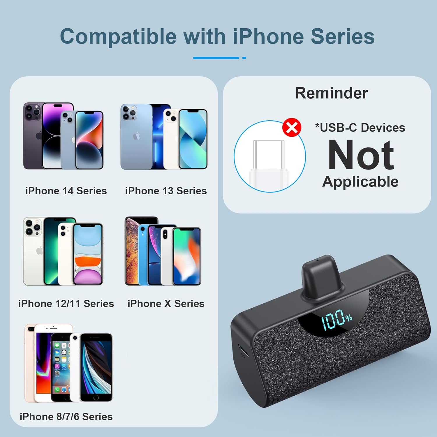 Mini Portable Charger Power Bank for iPhone, 5200mAh External battery Charging Bank