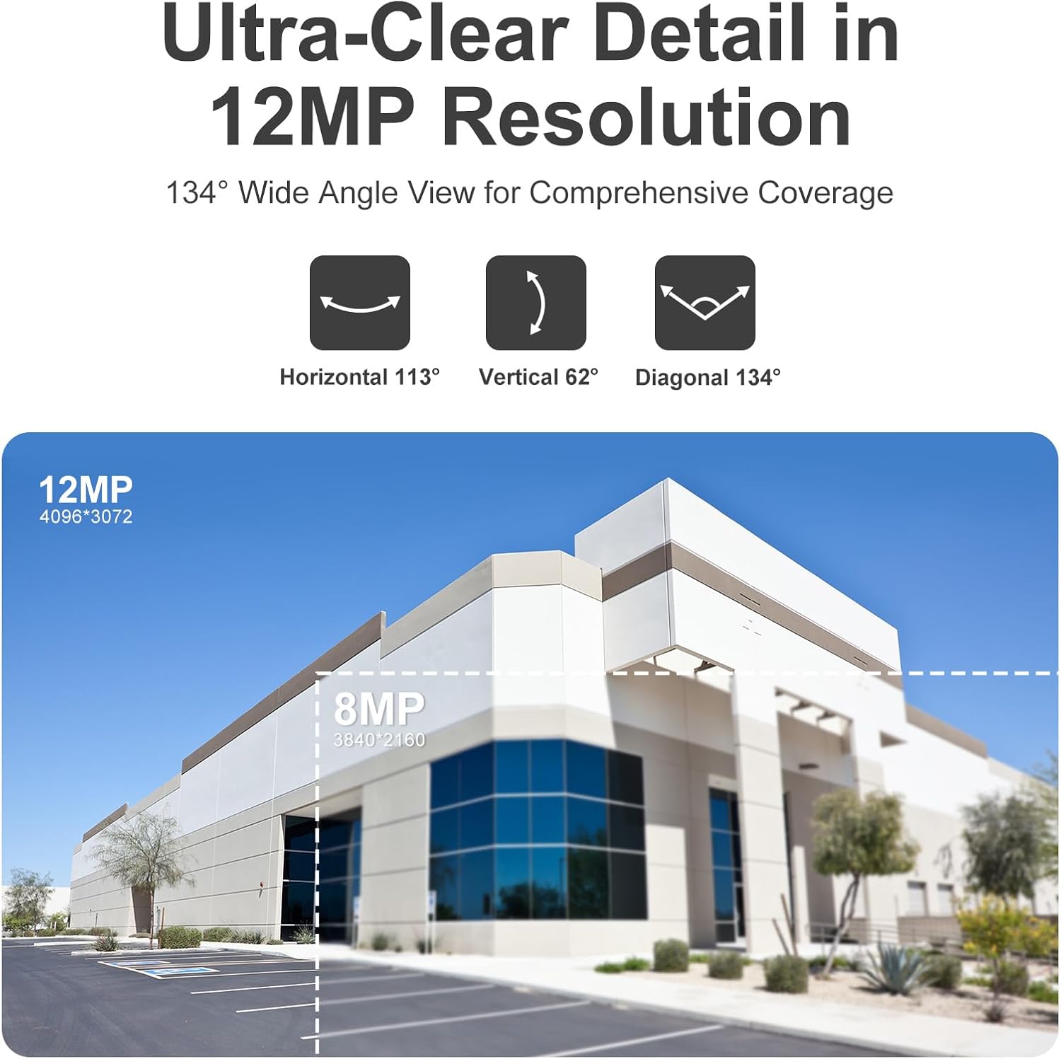 Camera Outdoor,134° Wide Angle(4:3), Color Night Vision, Human Vehicle Detection, Turret Metal Wired Security Camera