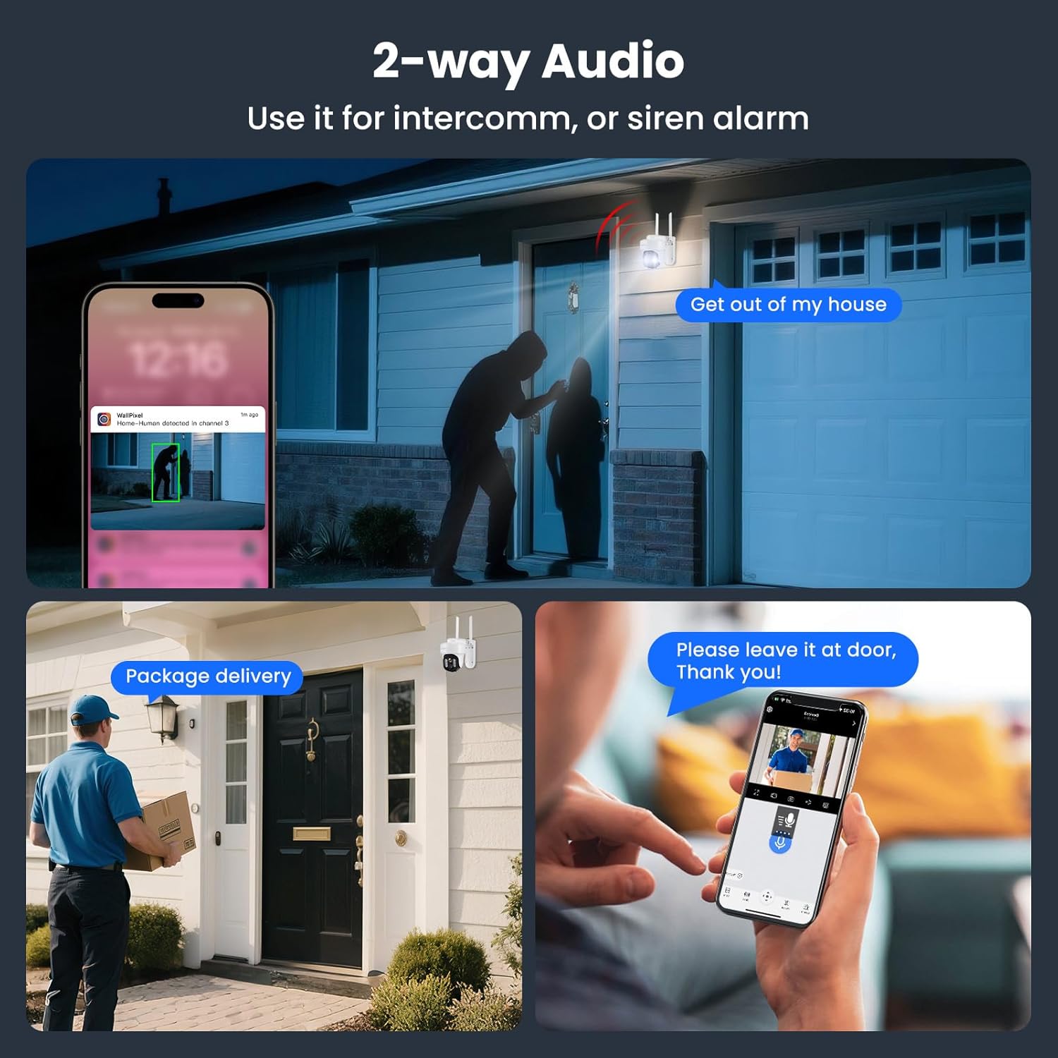 10X Zoom Security Camera, 2K HD 24/7 Recording Security Camera System with Auto Tracking, Wireless Home Security System for Indoor Outdoor